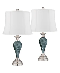 Regency Hill Arden 25" High Twist Modern Coastal Table Lamps Set of 2 Glass Shade Living Room Bedroom Bedside