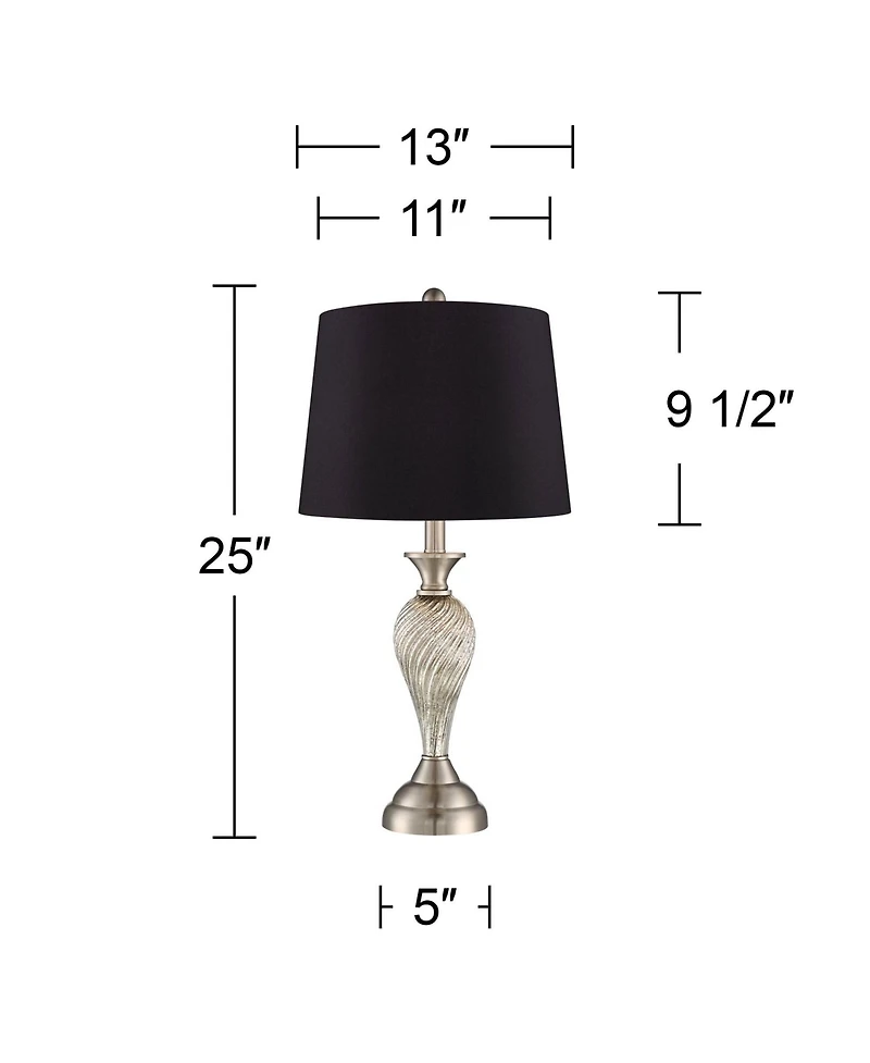 Regency Hill Arden 25" High Twist Modern Table Lamps Set of 2 Brushed Nickel Finish Mercury Glass Shade Living Room