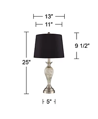 Regency Hill Arden 25" High Twist Modern Table Lamps Set of 2 Brushed Nickel Finish Mercury Glass Shade Living Room