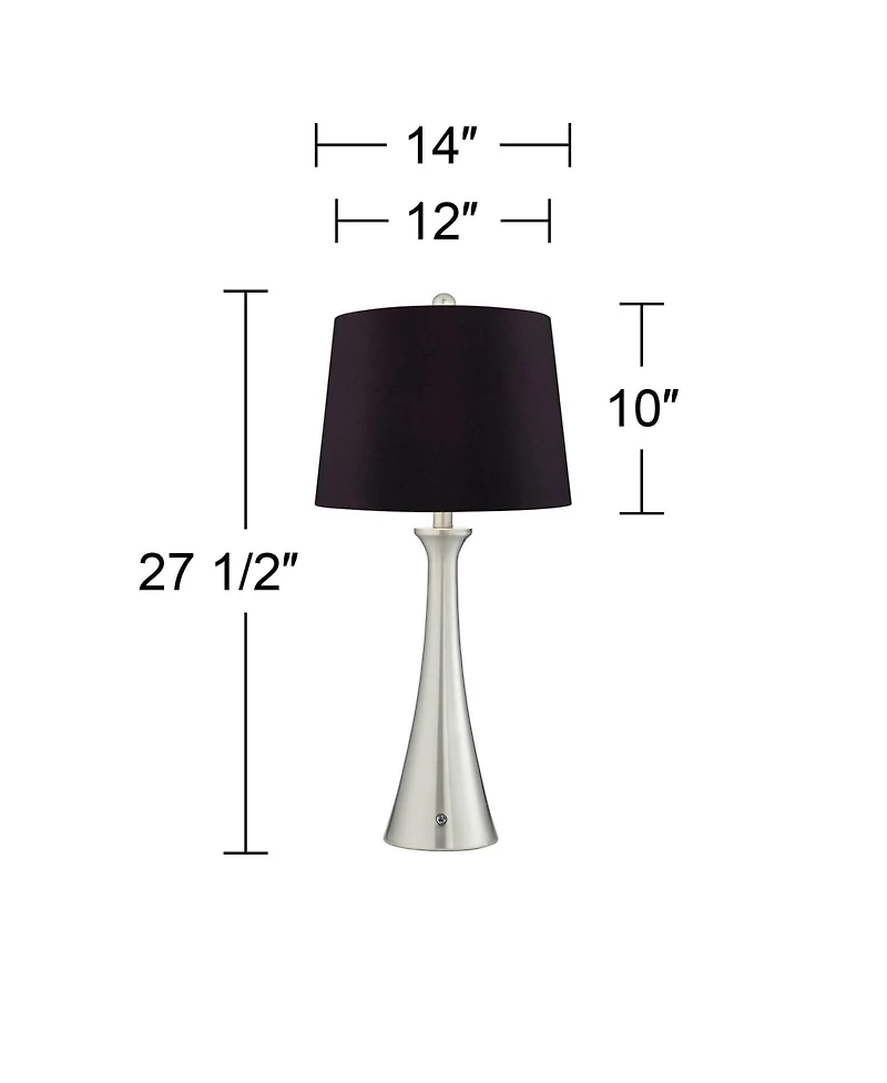 360 Lighting Karl Modern Table Lamps 27 1/2" Tall Set of 2 Brushed Nickel with Usb and Ac Power Outlet in Base for Bedroom House