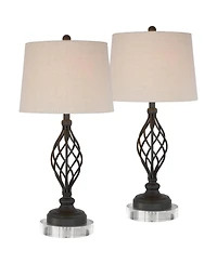 Franklin Iron Works Annie Modern Industrial Table Lamps Set of 2 with Round Riser 29 1/2" Tall