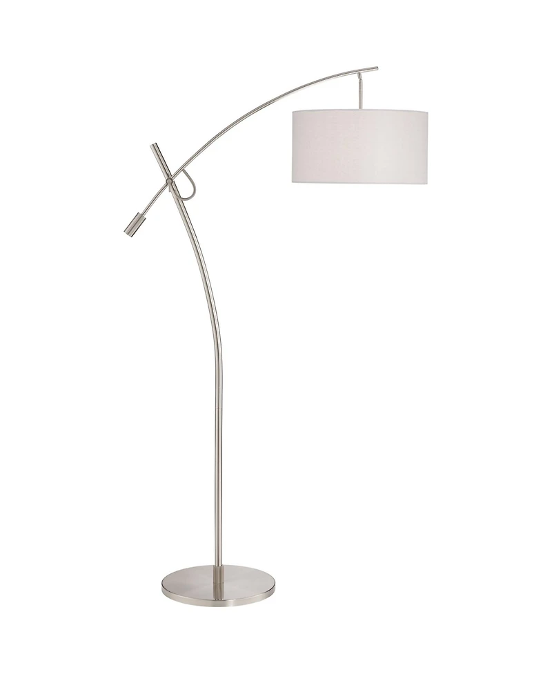 Possini Euro Design Modern Arc Floor Lamp with Usb Charging Port 69" Tall Nickel Drum Shade Adjustable Arm Living Room