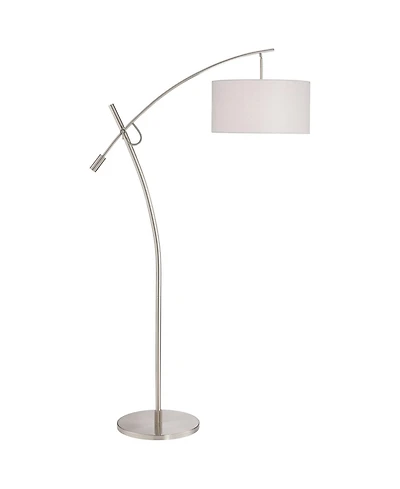 Possini Euro Design Modern Arc Floor Lamp with Usb Charging Port 69" Tall Nickel Drum Shade Adjustable Arm Living Room
