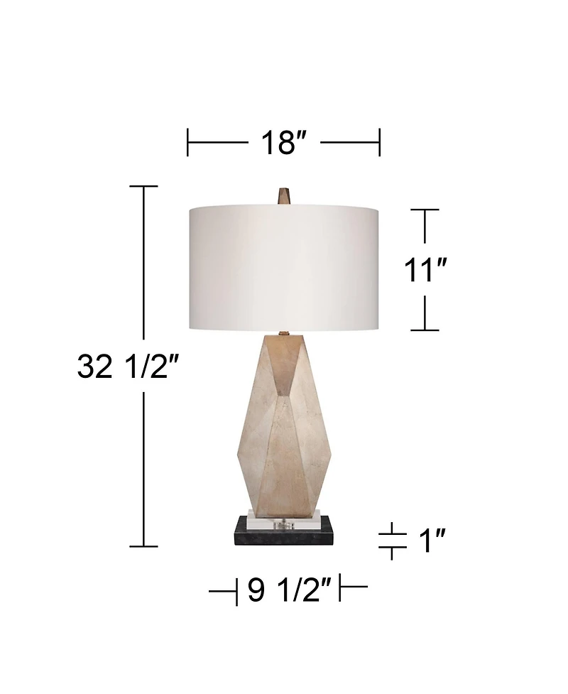 Possini Euro Design Modern Table Lamp with Marble Riser 32 1/2" Tall Champagne Drum Shade for Bedroom Living