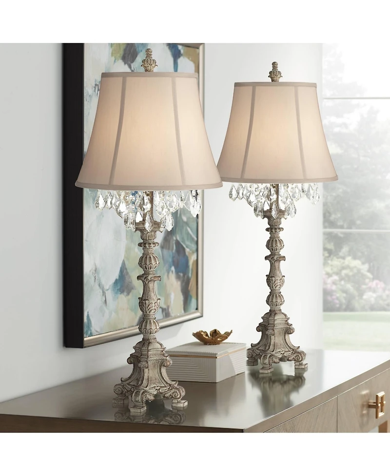 Barnes and Ivy Duval 34" Tall French Traditional Candlestick Table Lamps with Crystal, Set of 2