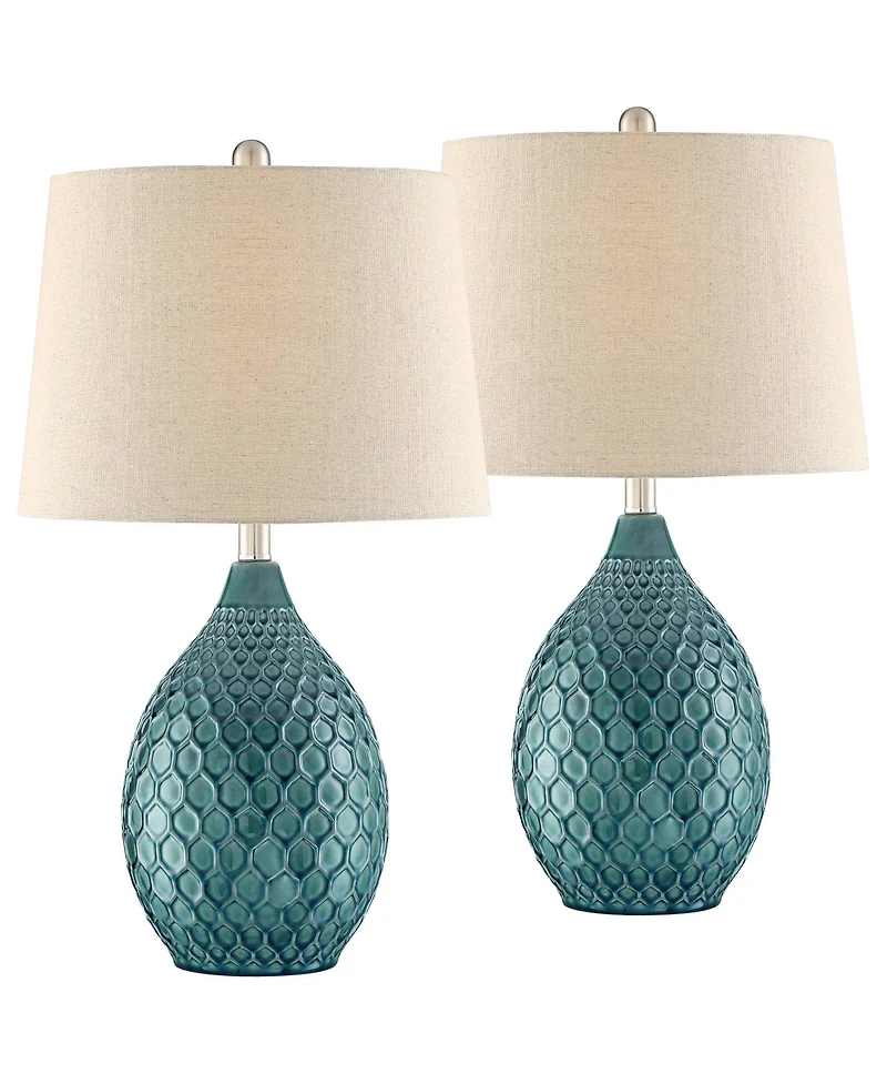 360 Lighting Kate 24 3/4" High Farmhouse Rustic Modern Table Lamps Set of 2 Sea Foam Ceramic Living Room Bedroom