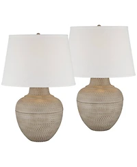 Barnes and Ivy Brighton 27 1/4" Tall Hammered Pot Farmhouse Rustic Table Lamps Set of 2