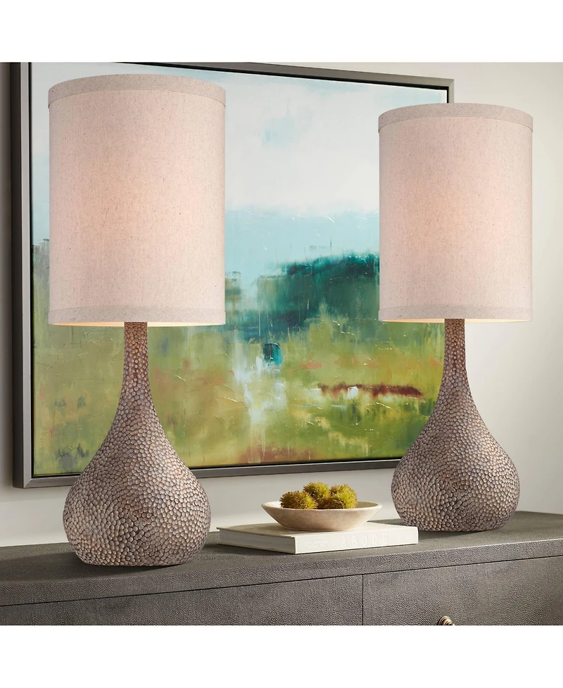 360 Lighting Chalane 31 1/4" Tall Gourd Large Farmhouse Rustic End Table Lamps Set of 2 Hammered Bronze Finish Living Room