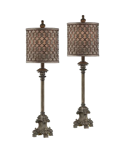 Regency Hill Vichelis 34" Tall Skinny Candlestick Buffet Traditional End Table Lamps Set of 2 Metal Living Room Bedroom