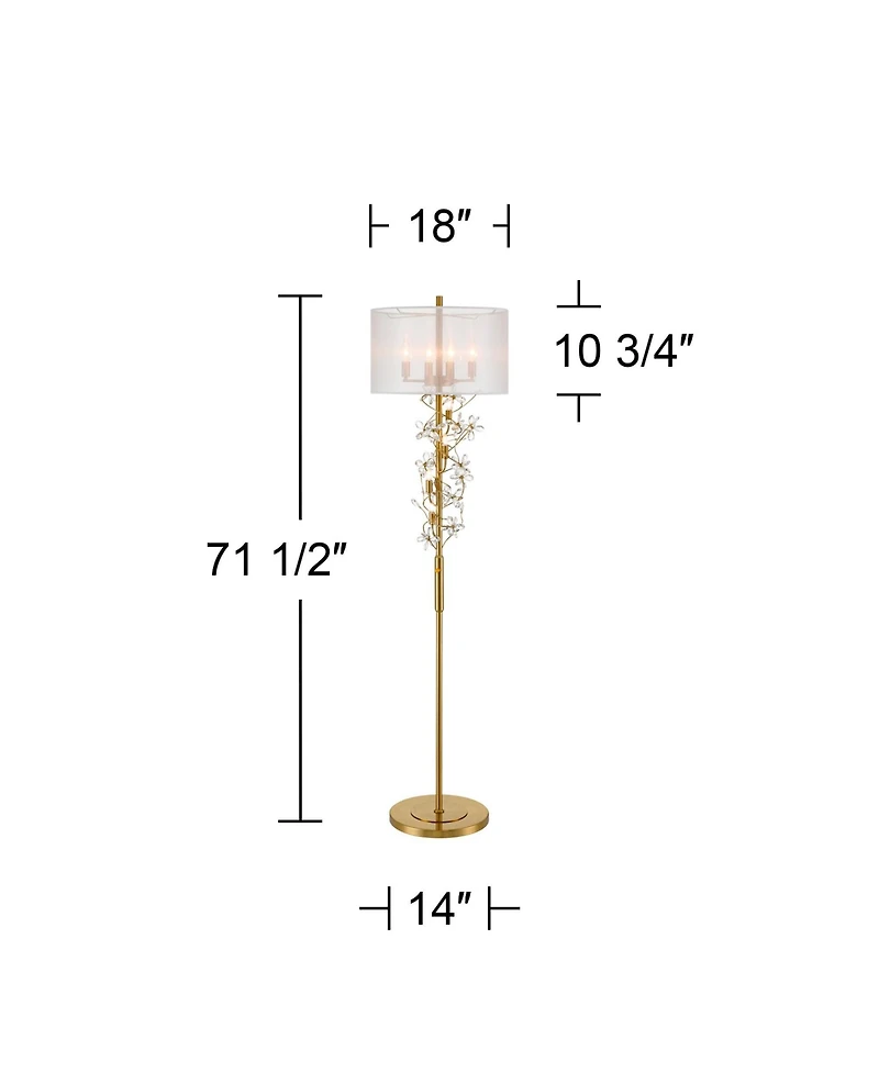 Possini Euro Design Vivant Modern 71 1/2" Tall Standing Floor Lamp 8-Light Crystal Spray Metal Soft Gold Finish Drum Shade