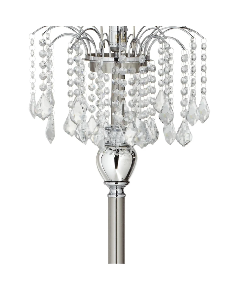 360 Lighting Crystals Traditional Luxury 60 1/2" Tall Standing Floor Lamp Silver Metal Satin Steel Finish Office Drum