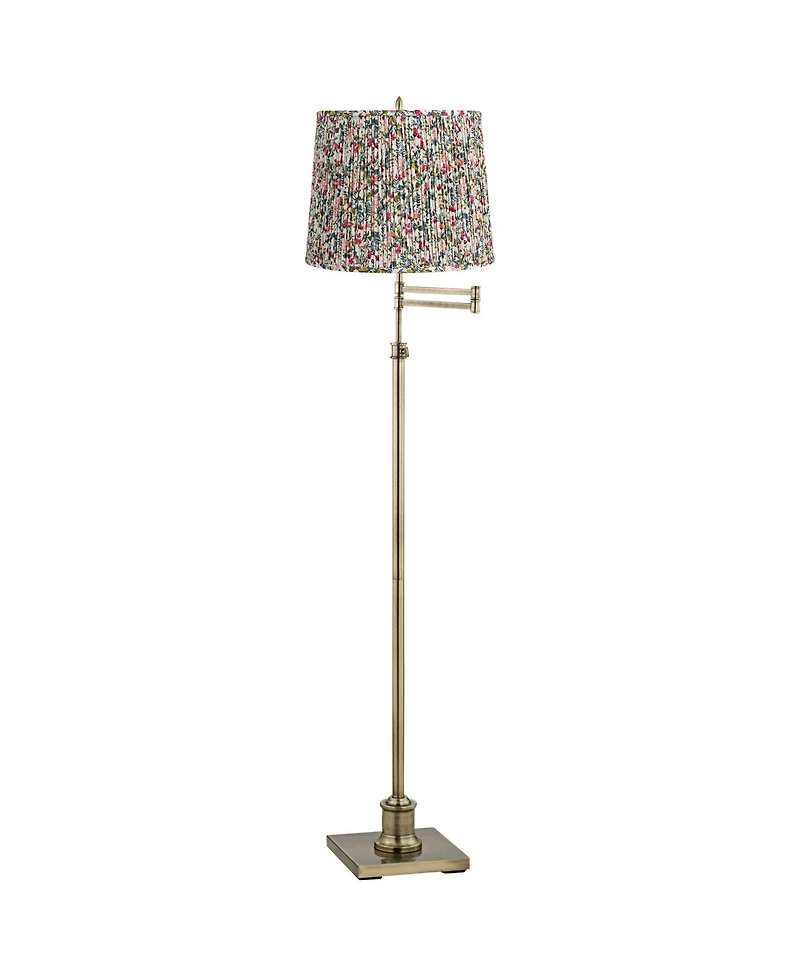 360 Lighting Westbury Traditional 70" Tall Standing Floor Lamp Adjustable Swing Arm Antique Brass Finish Pleated Meadow Shade