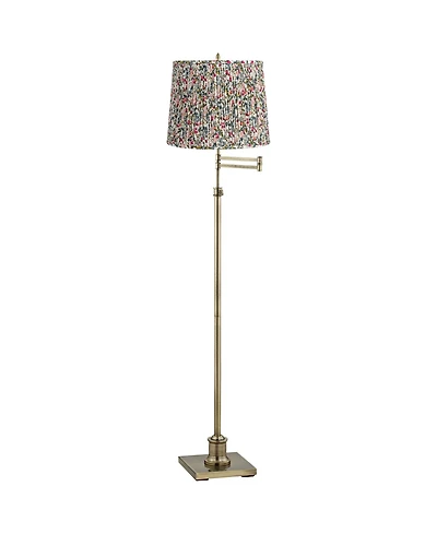 360 Lighting Westbury Traditional 70" Tall Standing Floor Lamp Adjustable Swing Arm Antique Brass Finish Pleated Meadow Shade