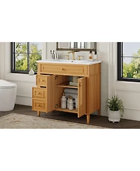 Busdays 36" Solid Wood Bathroom Vanity with Sink, 3 Drawers and 2 Soft-Close Doors, Rubber Wood Handles, Mdf Construction