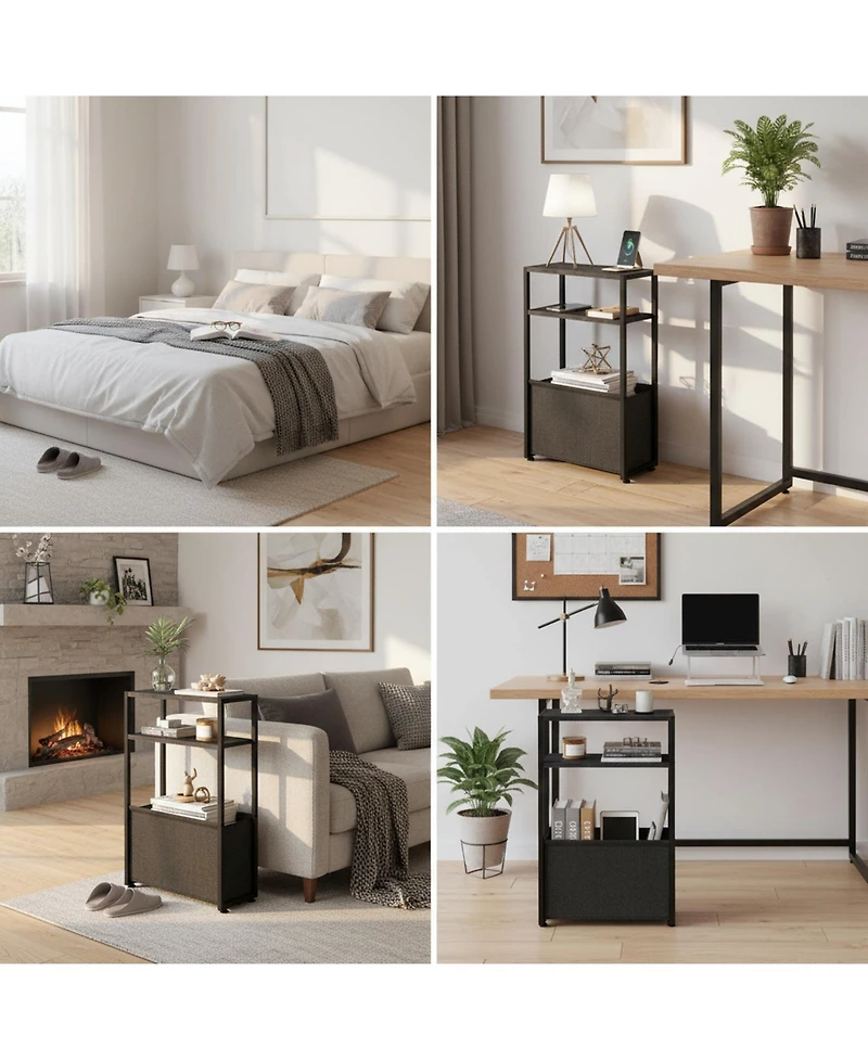 Yigii Narrow Side Table Slim End With Fabric Basket Compact Storage Sturdy Adjustable Feet Easy Assemble