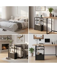 Yigii Narrow Side Table Slim End With Fabric Basket Compact Storage Sturdy Adjustable Feet Easy Assemble