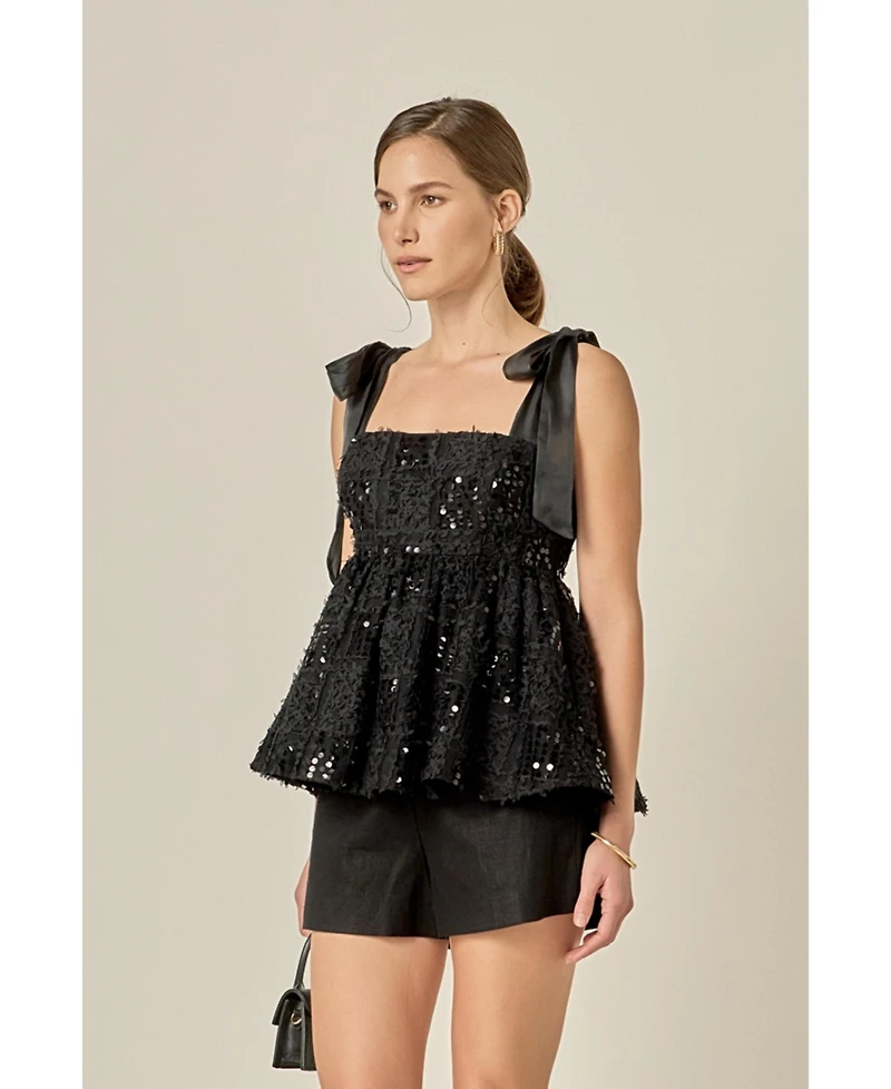 English Factory Women's Sequins Bow Top