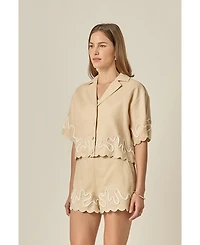 English Factory Women's Wavy Embroidered Crop Shirt