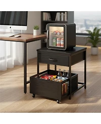 Yigii End Table Mini Fridge Stand with Storage Drawer Mobile Basket Cart for Living Room Bedroom