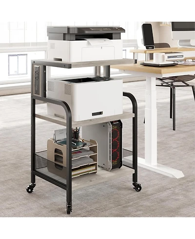 gaomon Heavy Duty Printer Stand with Usb and Power Outlets, Rolling 3-Tier Cart, Mobile Printer Table for Home, Office