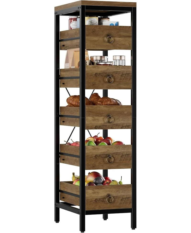 gaomon 5-Tier Kitchen Fruit Vegetable Storage Rack, Narrow Snack Stand with Pull-Out Baskets, Utility Organizer
