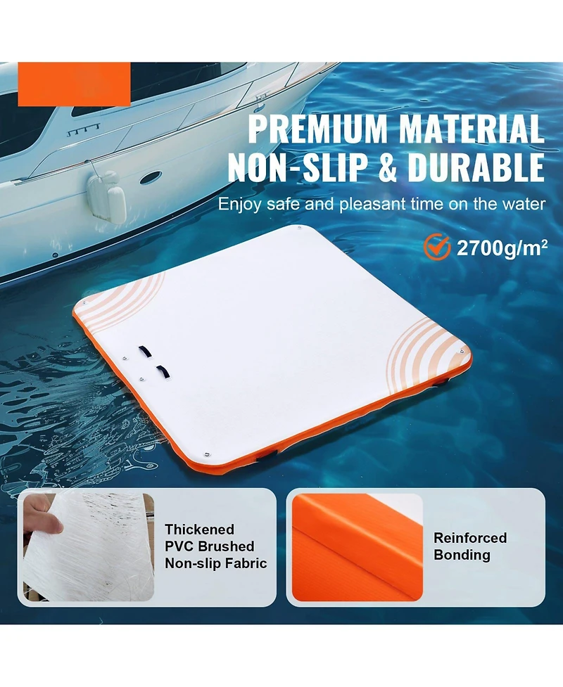 Mecale 10 x 10 Feet Inflatable Floating Dock Platform with Non-Slip Surface and Ladder