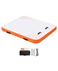 Mecale 6 x 5 Feet Inflatable Floating Dock Platform with Non-Slip Surface and Ladder