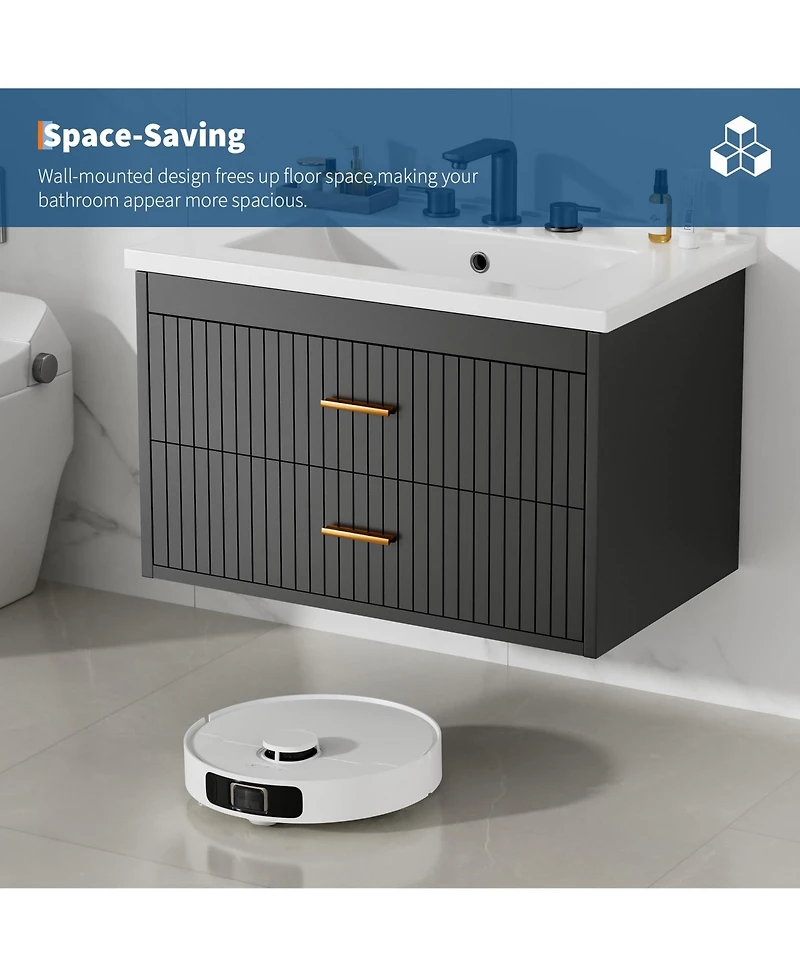 homfan Floating Bathroom Vanity with Sink and Drawers - Wall Mounted Modern Cabinet, Resin Combo, Water-Resistant Cabinet