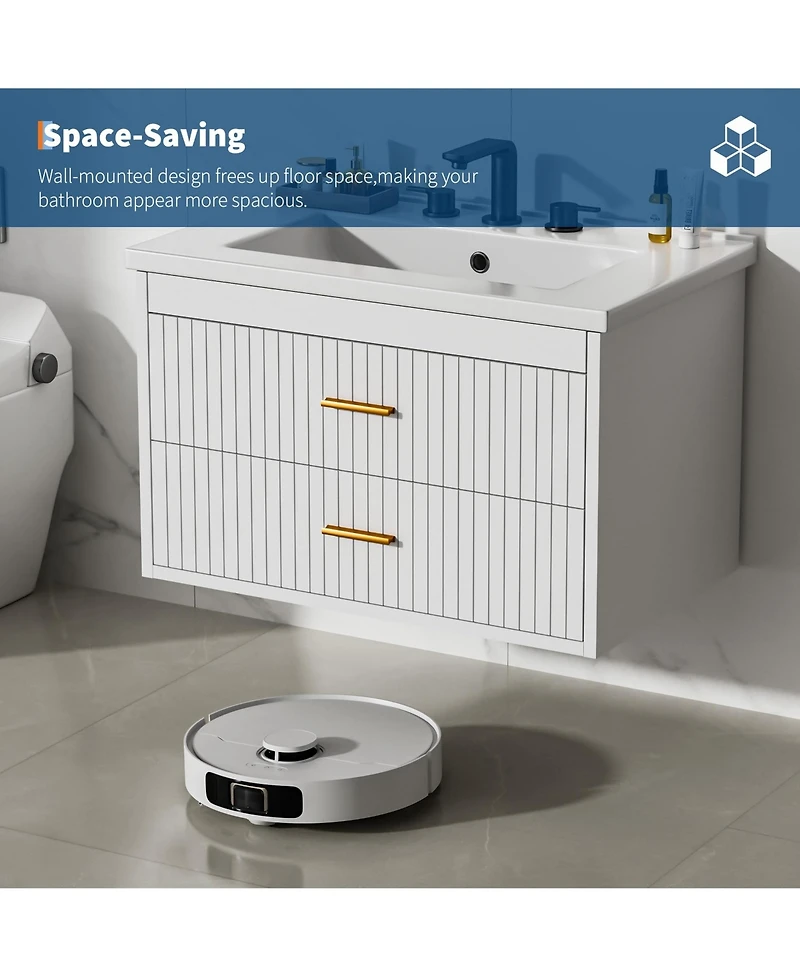 homfan Floating Bathroom Vanity with Sink and Drawers - Wall Mounted Modern Cabinet, Resin Combo, Water-Resistant Cabinet