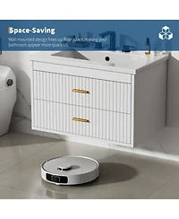 homfan Floating Bathroom Vanity with Sink and Drawers - Wall Mounted Modern Cabinet, Resin Combo, Water-Resistant Cabinet
