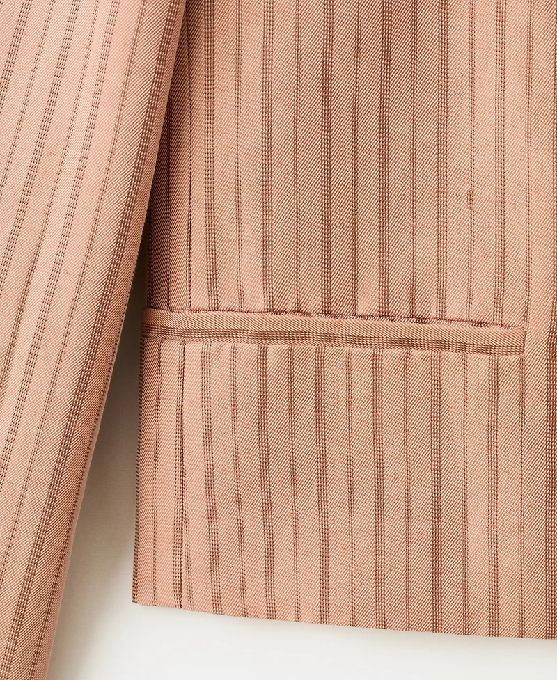 Selection Mango Women's Cropped Striped Linen Blazer