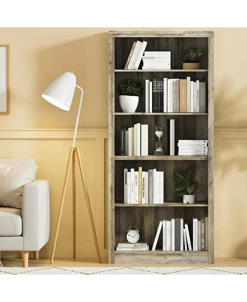 gaomon 71" Tall Wooden Bookcase with 5 Tiers, Open Storage, Modern Floor Standing Shelves for Bedroom, Office