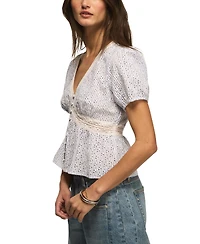 Lucky Brand Women's Eyelet V-Neck Blouse