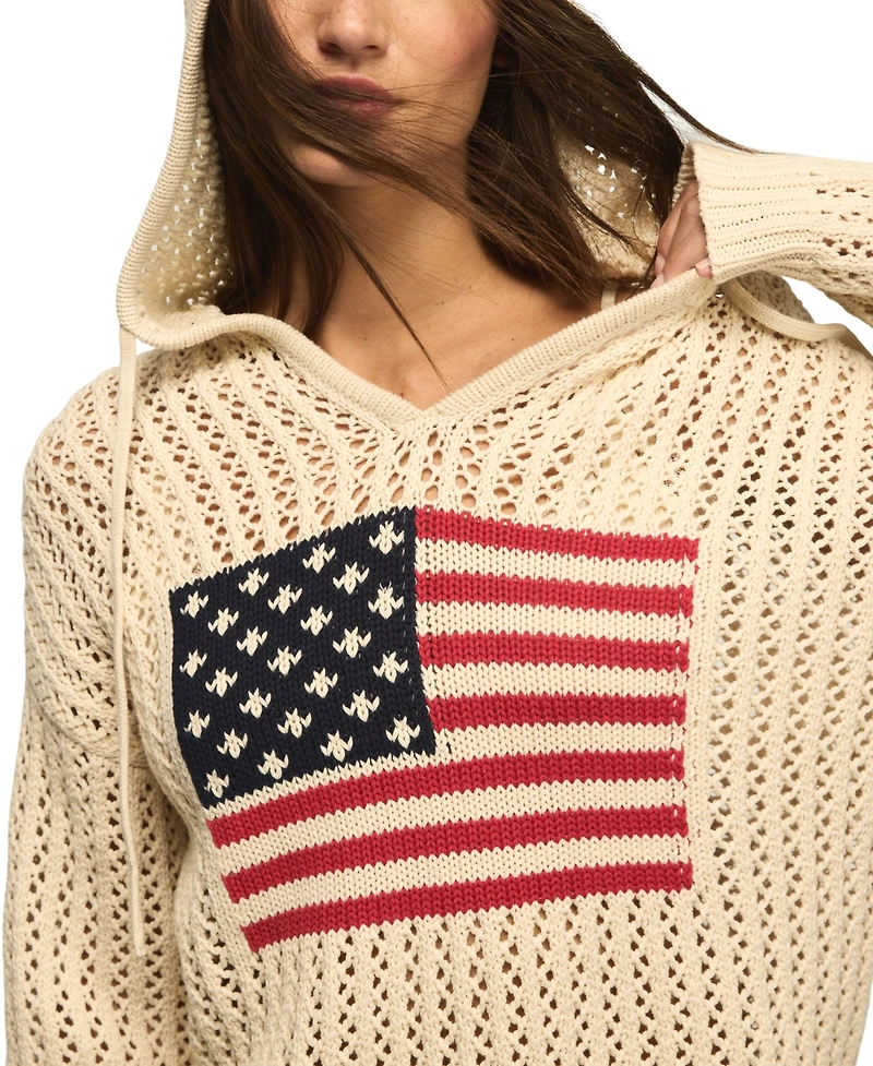 Lucky Brand Women's Americana Flag Cotton Hooded Sweater