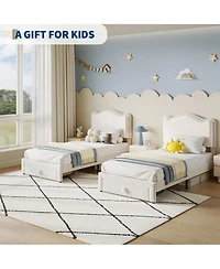 homfan Versatile Scallop Headboard Twin Bed Frame - Upholstered Platform with Storage Drawer Sturdy Wooden Slats Noise-Free Easy Assembly