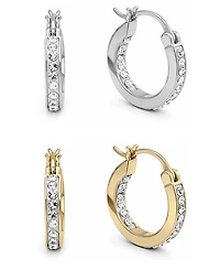 And Now This 2-Pc. Set Crystal Small Hoop Earrings in Silver-Plate & Gold-Plate, 0.65"
