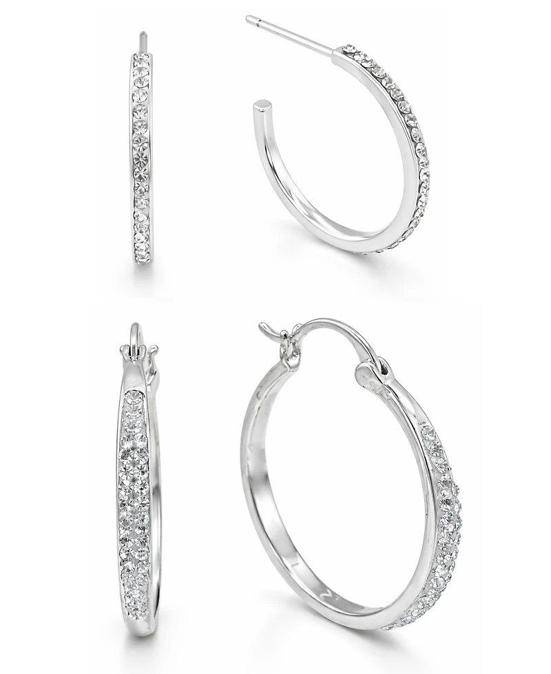 And Now This Clear Crystal C Hoop & Click Top Earring Set Gold Plate or Silver