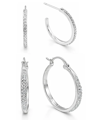 And Now This Clear Crystal C Hoop & Click Top Earring Set Gold Plate or Silver