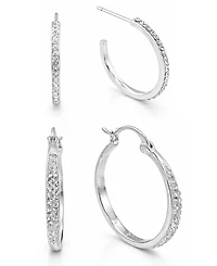 And Now This Clear Crystal C Hoop & Click Top Earring Set Gold Plate or Silver