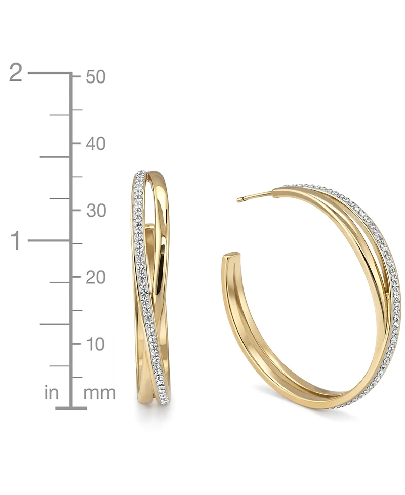 and Now This Criss Cross Clear Crystal C Hoop Earring, Gold Plate Silver