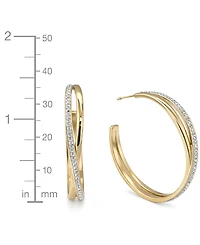 and Now This Criss Cross Clear Crystal C Hoop Earring, Gold Plate Silver