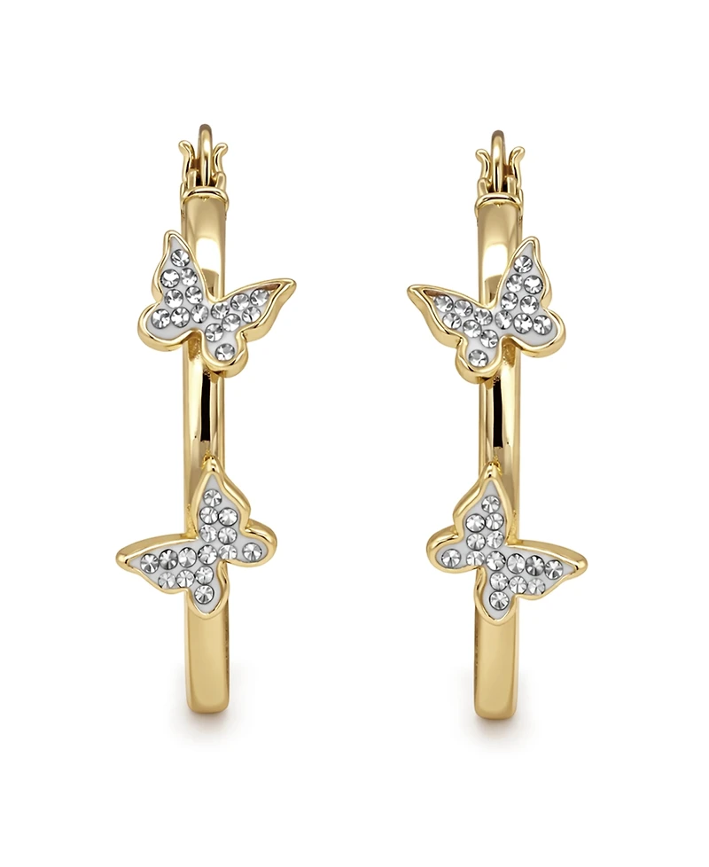 And Now This Hoop Earring with Clear Crystal Butterflies Silver Plate or Gold