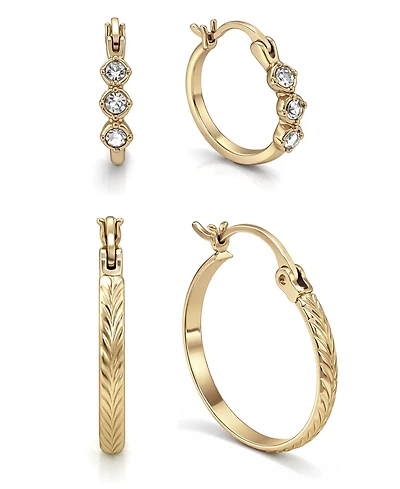 And Now This Duo 3 Stone Crystal Earring Hoop, Set of 2