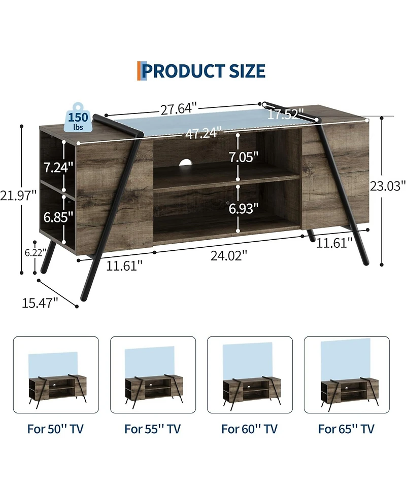 gaomon Tv Stand for 47" Tv, Modern Console with Adjustable Shelf, Cable Holes, Media Cabinet, U-Shaped Legs
