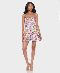 B Darlin Juniors' Printed Sweetheart Neck Mini Dress