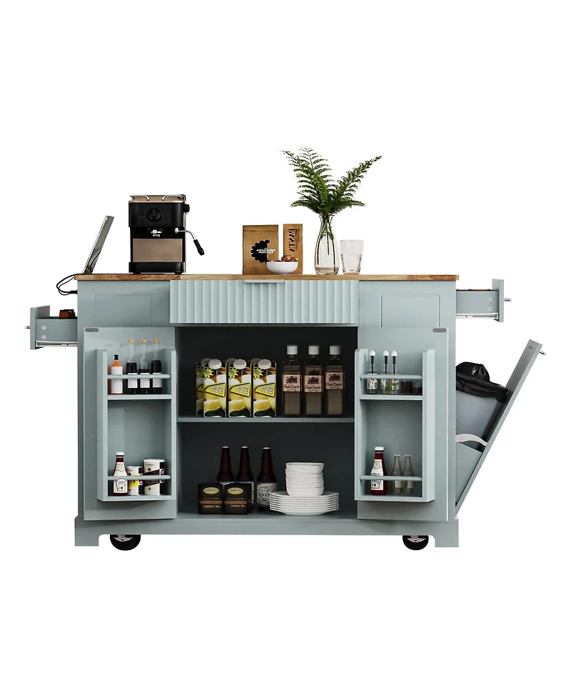 Streamdale Furniture Rolling Kitchen Island Trash, Power, Storage, 3 Drawers