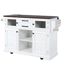 Streamdale Furniture Kitchen Island Drop Leaf, Power, Storage, Glass Door, Wheels