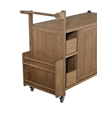 Streamdale Furniture Farmhouse Rolling Outdoor Kitchen Cart Stainless Top