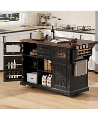 Streamdale Furniture Rolling Kitchen Island Power, Storage, Glass Door