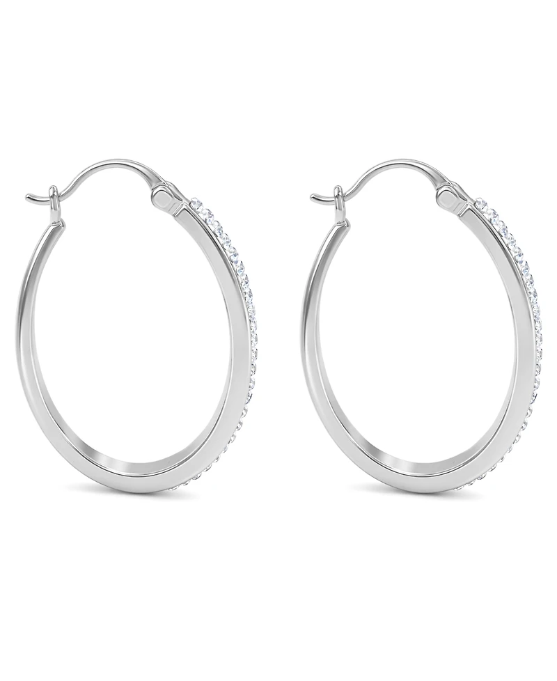 And Now This Crystal Tapered Hoop Earrings Silver-Plate, 1.2"